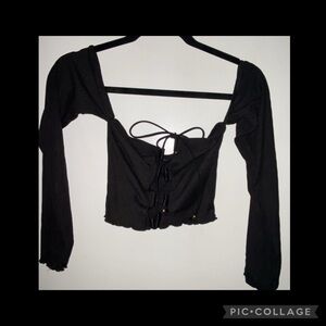 Fashion Nova Black Crop Top with Lace-Up Detail